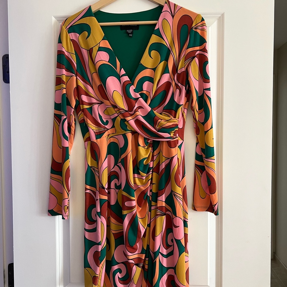 Donna Morgan Green and Yellow Long Sleeve Dress
